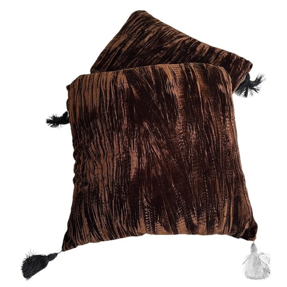 Pair (2) of Vintage Waterford Tassel Velvet Large Throw Pillows Brown Decor - Picture 1 of 7